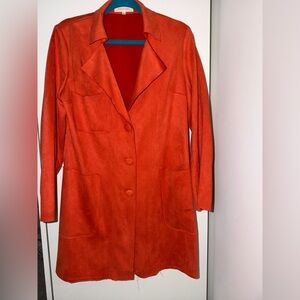 Classic Women's Orange Long suede fabric Coat